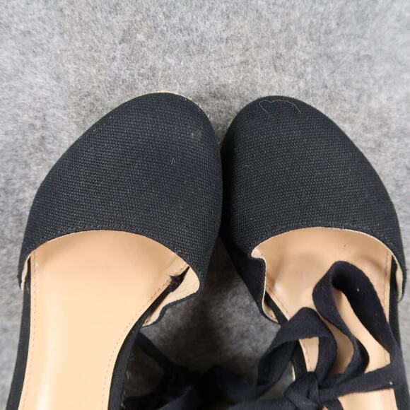Express Shoes Womens 6 Wedge Sandals Espadrille Platform Black Ankle Wrap Tie - Picture 9 of 12